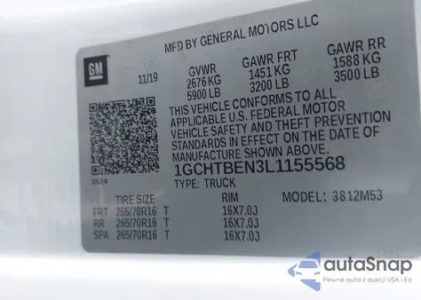 2020 Chevrolet Colorado 4Wd Long Box Wt from USA, damaged, VIN 1GCHTBEN3L1155568